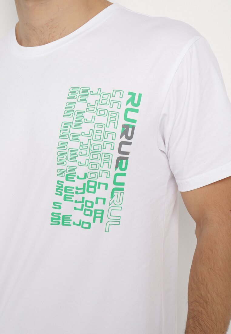  Tricou alb de bumbac cu imprimeu decorativ pe partea din față Ulitiama