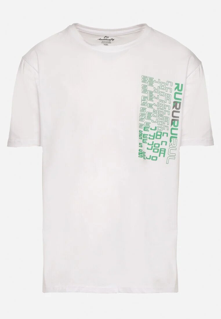  Tricou alb de bumbac cu imprimeu decorativ pe partea din față Ulitiama