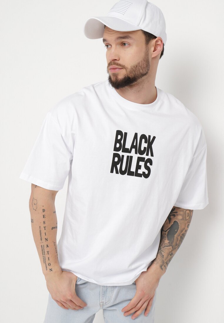  Tricou Alb de bumbac cu imprimeu pe ambele părți Daven