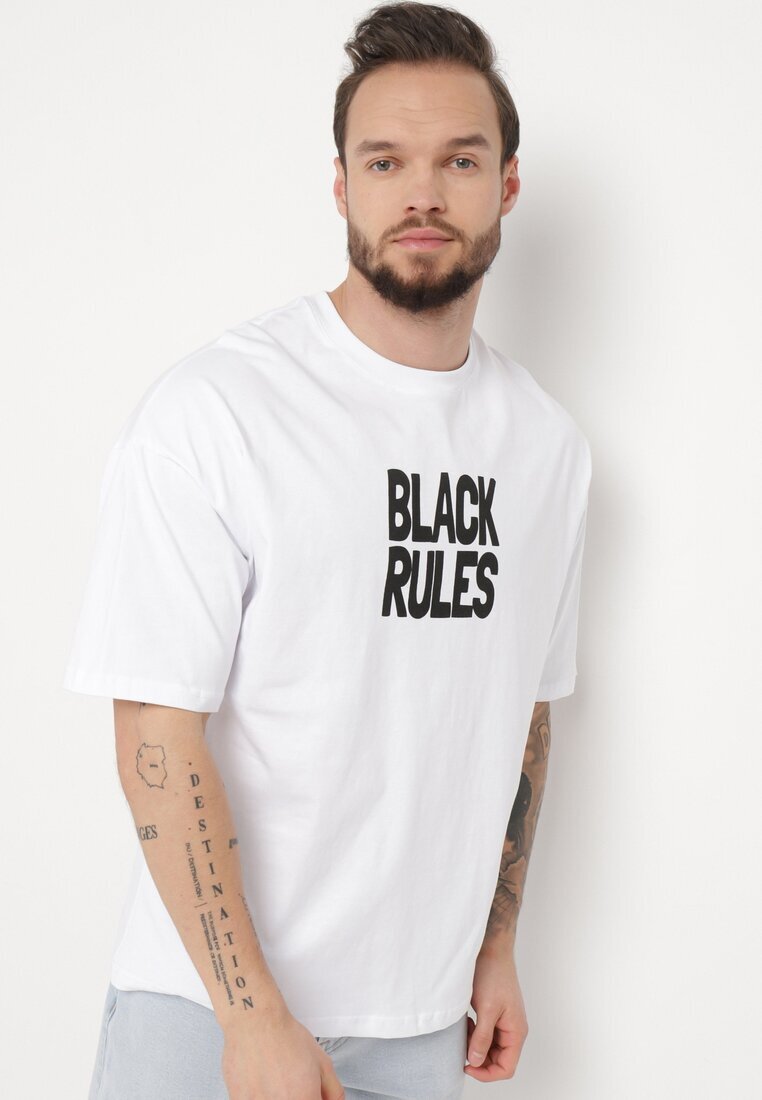  Tricou Alb de bumbac cu imprimeu pe ambele părți Daven