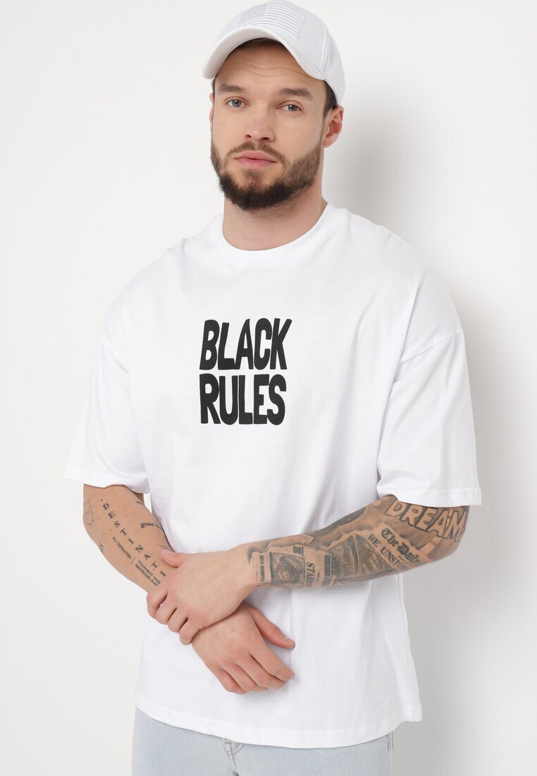  Tricou Alb de bumbac cu imprimeu pe ambele părți Daven