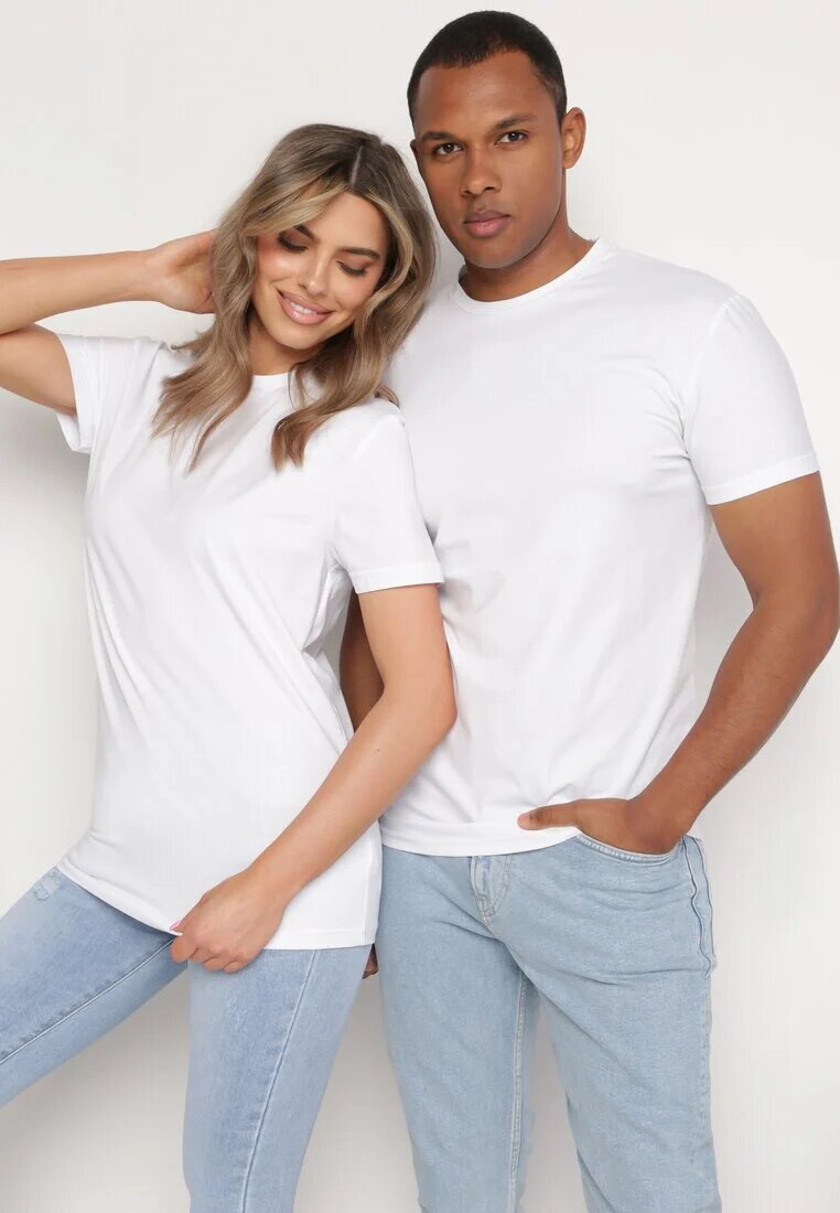  Tricou Alb din Bumbac cu Croială Clasică Xloette