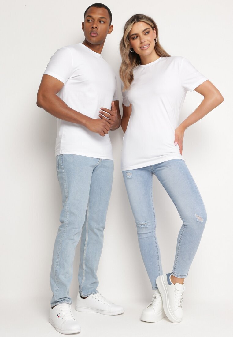  Tricou Alb din Bumbac cu Croială Clasică Xloette