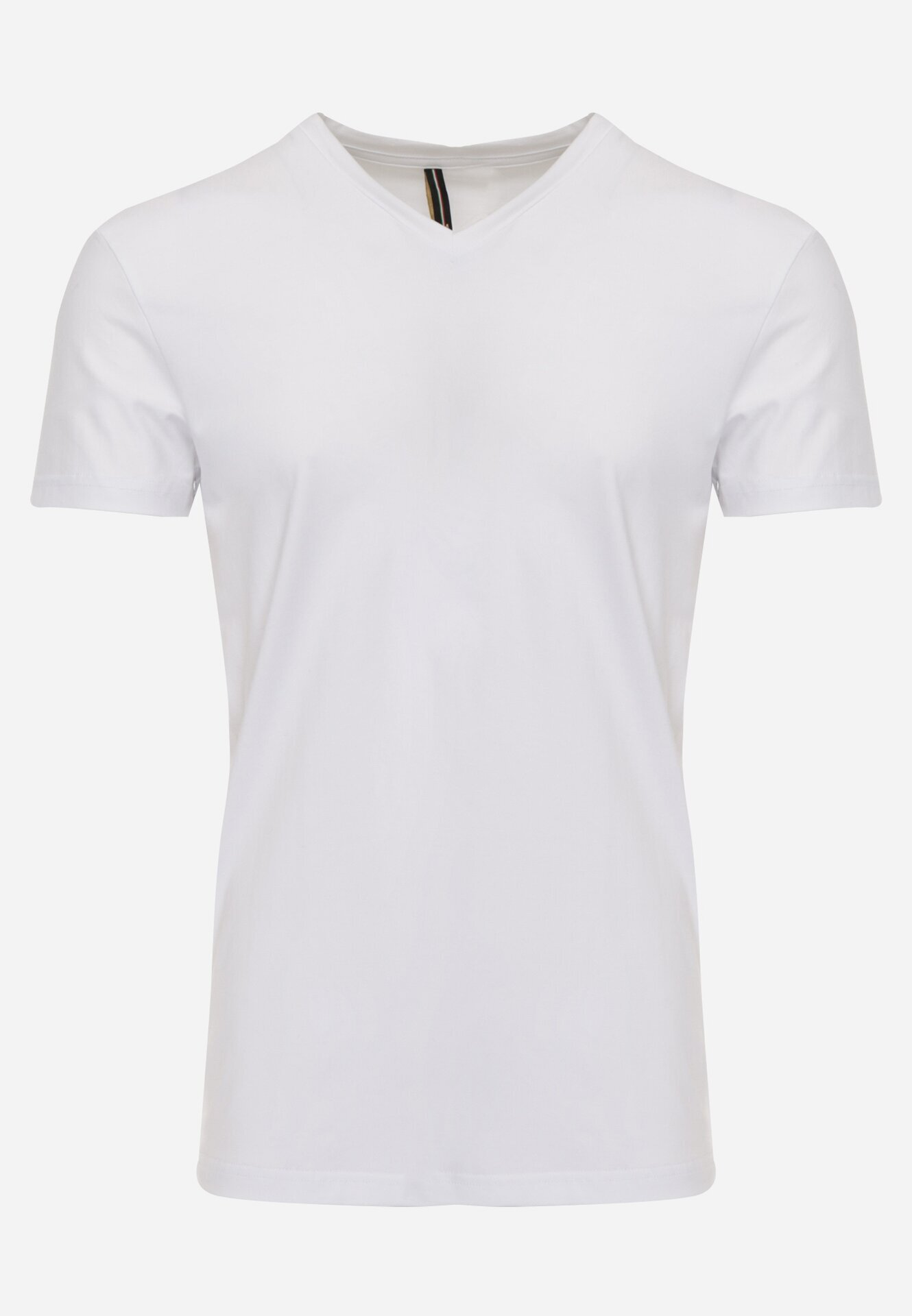  Tricou Alb din Bumbac cu Decolteu în V Rionisse