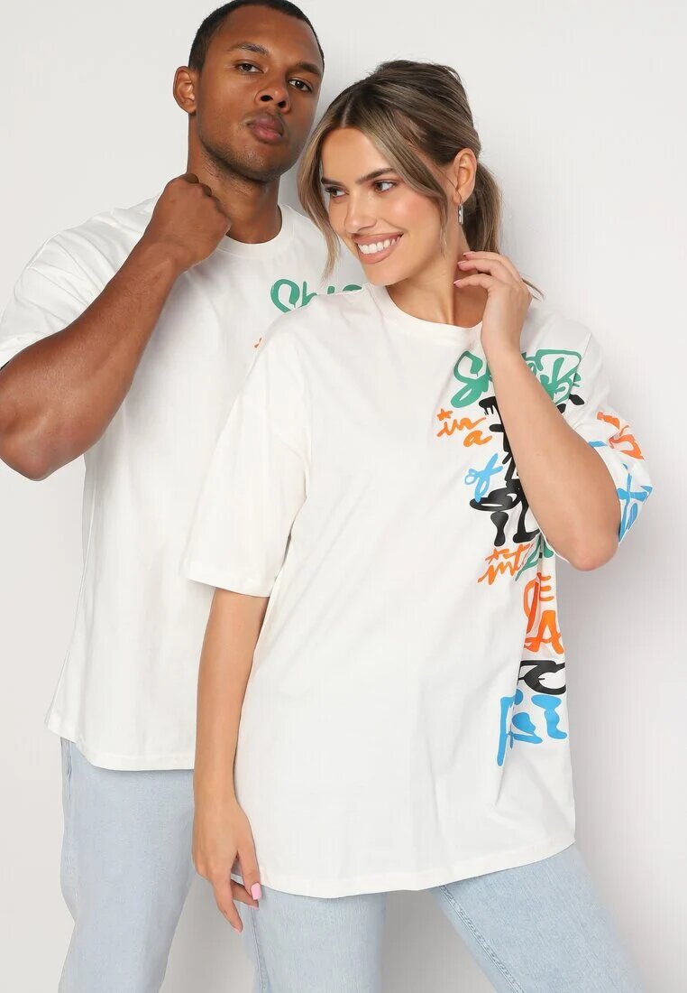  Tricou Alb din Bumbac Cu Imprimeu Halconie