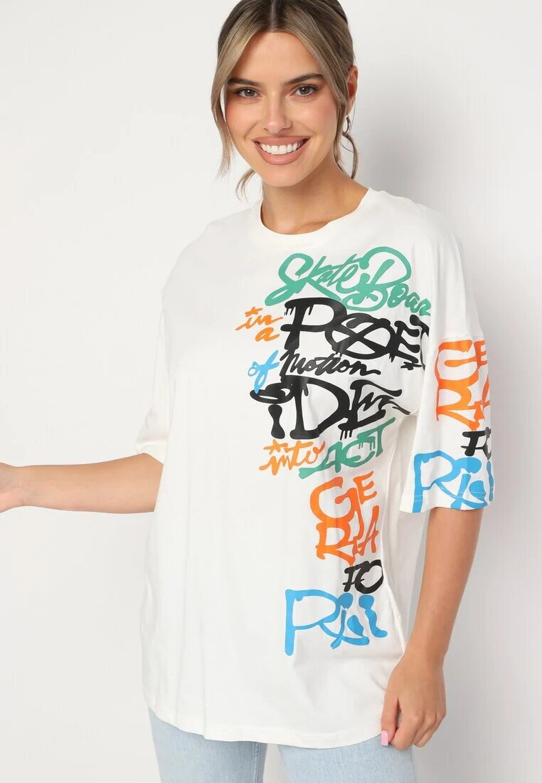  Tricou Alb din Bumbac Cu Imprimeu Halconie