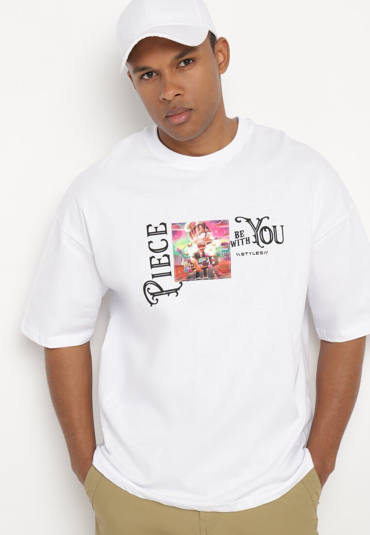  Tricou Alb din Bumbac Decorat cu Petice Ranessa