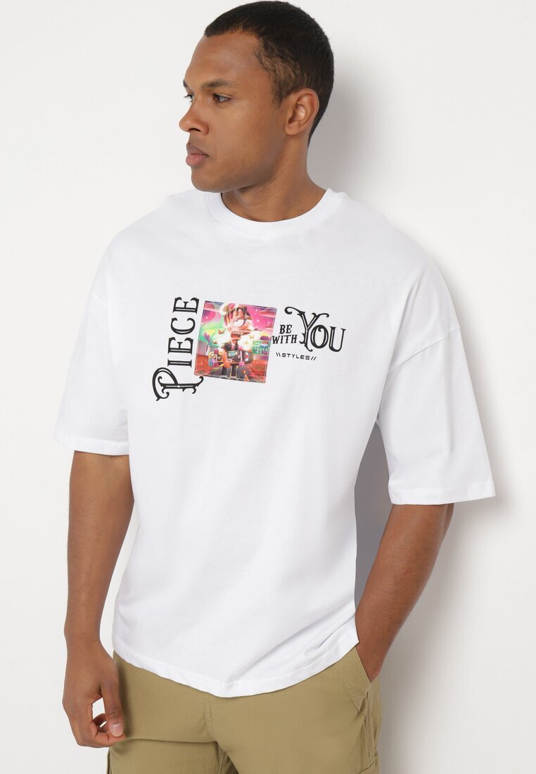  Tricou Alb din Bumbac Decorat cu Petice Ranessa