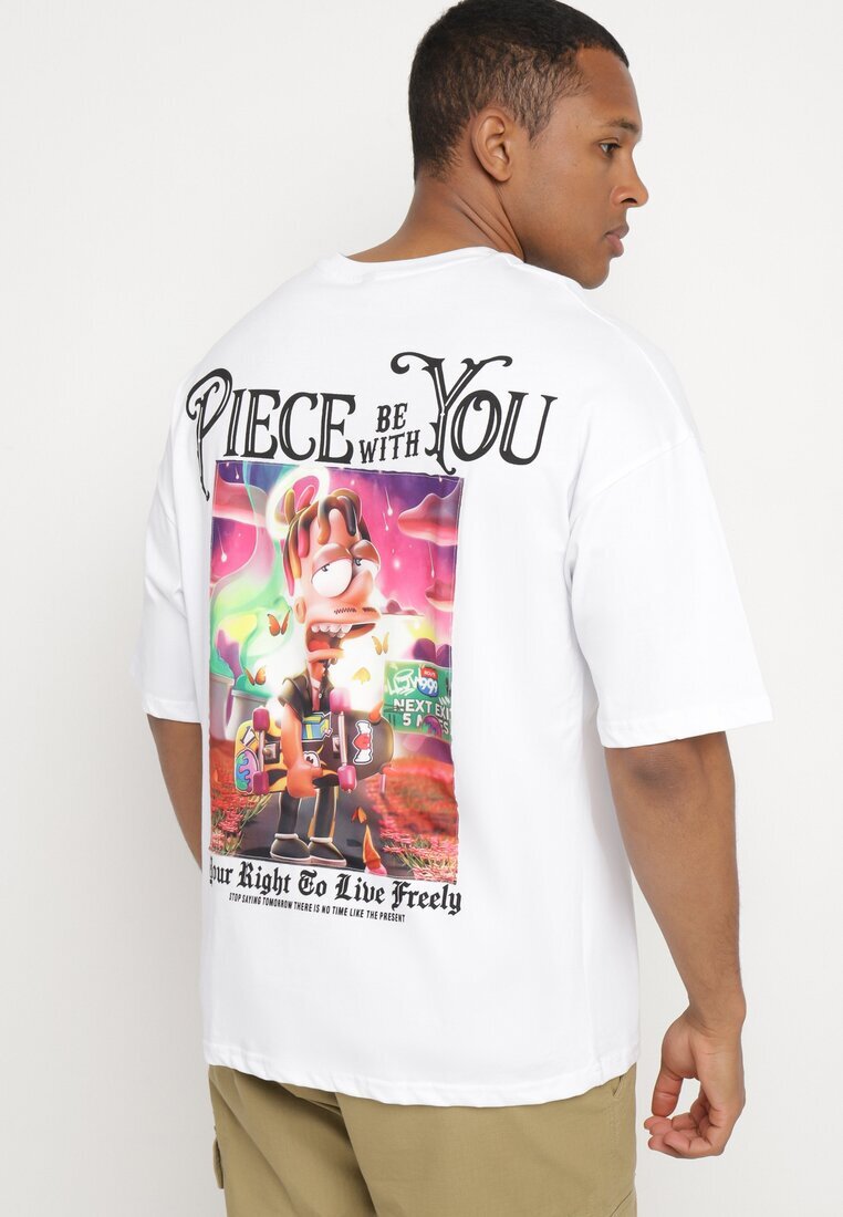  Tricou Alb din Bumbac Decorat cu Petice Ranessa