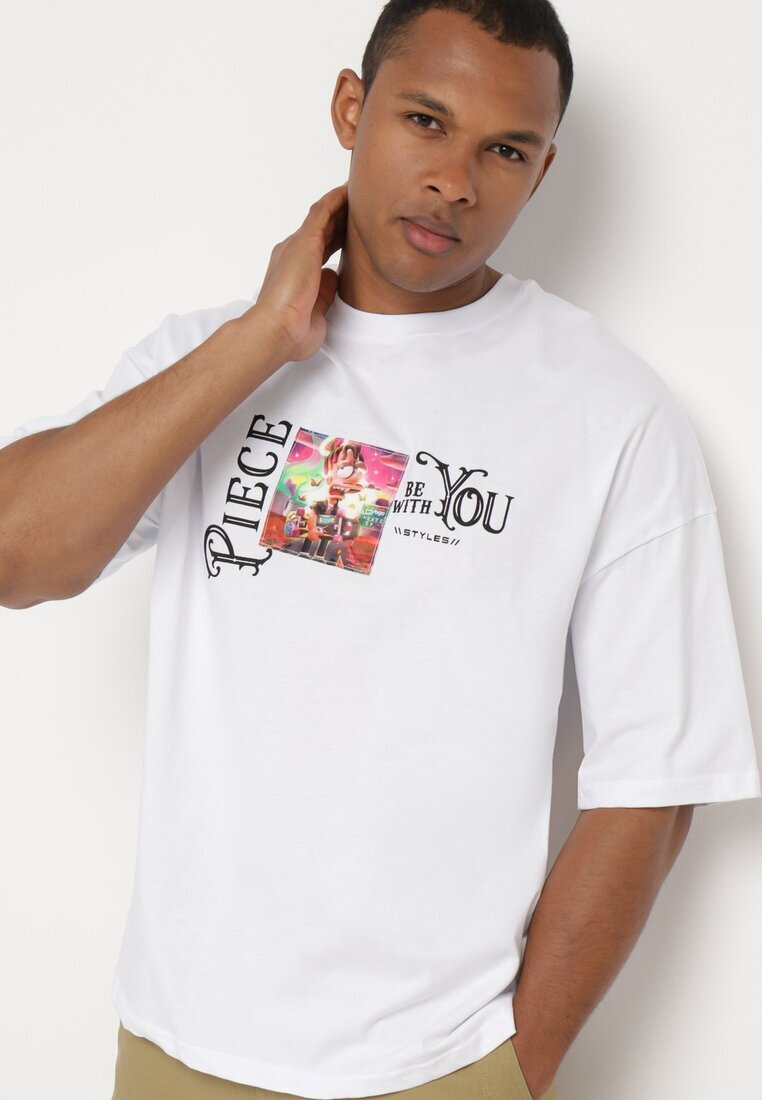  Tricou Alb din Bumbac Decorat cu Petice Ranessa