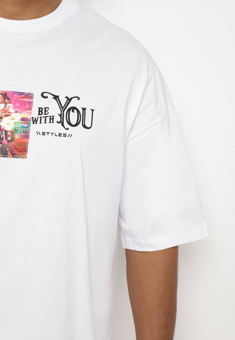  Tricou Alb din Bumbac Decorat cu Petice Ranessa