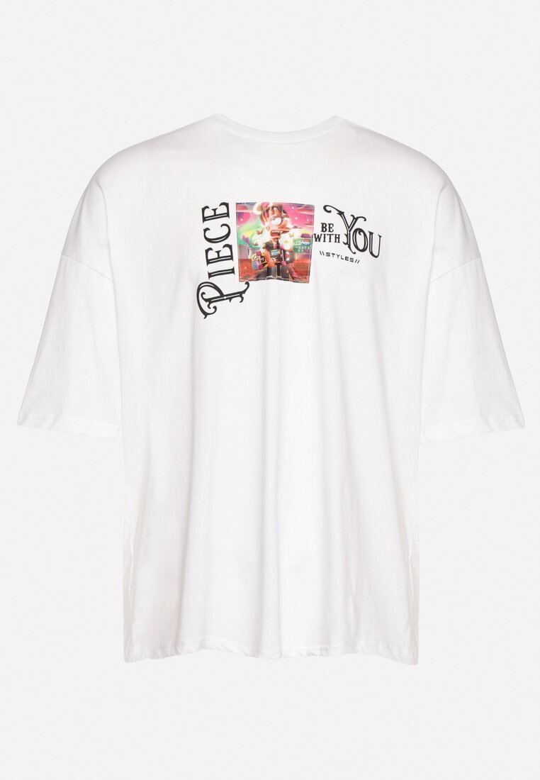  Tricou Alb din Bumbac Decorat cu Petice Ranessa