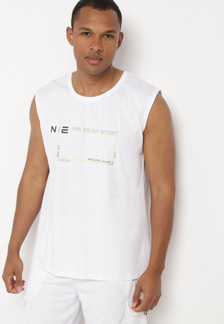  Tricou alb din bumbac fără mâneci cu imprimeu Acacilla