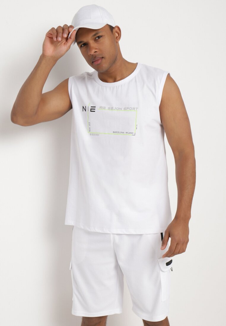  Tricou alb din bumbac fără mâneci cu imprimeu Acacilla