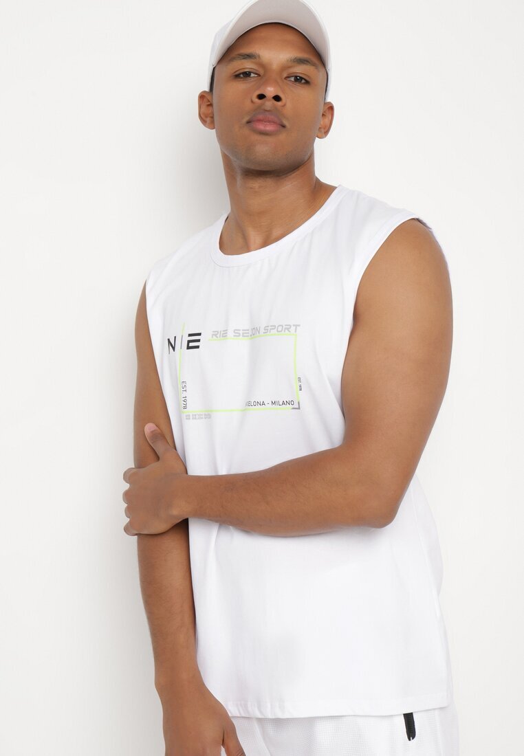  Tricou alb din bumbac fără mâneci cu imprimeu Acacilla