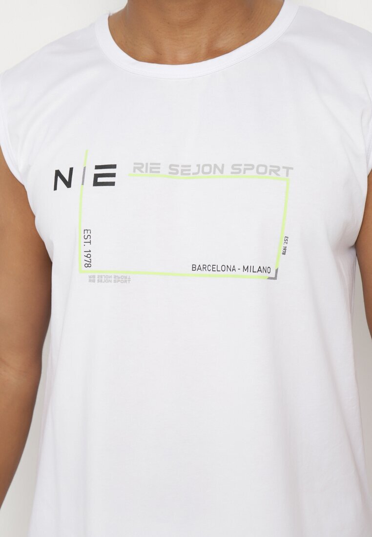  Tricou alb din bumbac fără mâneci cu imprimeu Acacilla