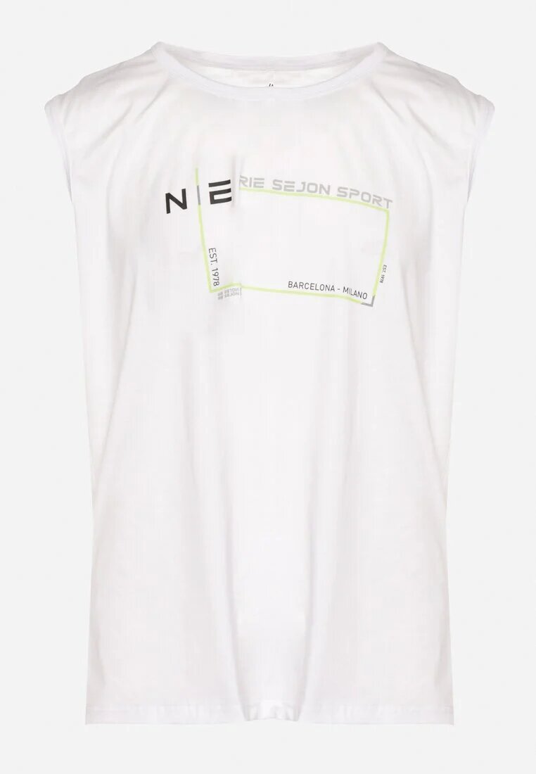  Tricou alb din bumbac fără mâneci cu imprimeu Acacilla