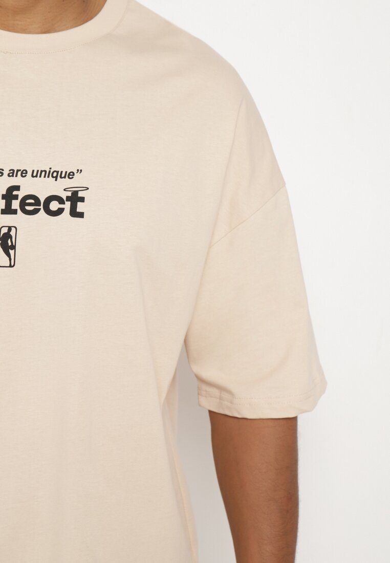  Tricou Bej de bumbac cu Mânecă Scurtă Decorat cu Imprimeuri Citara