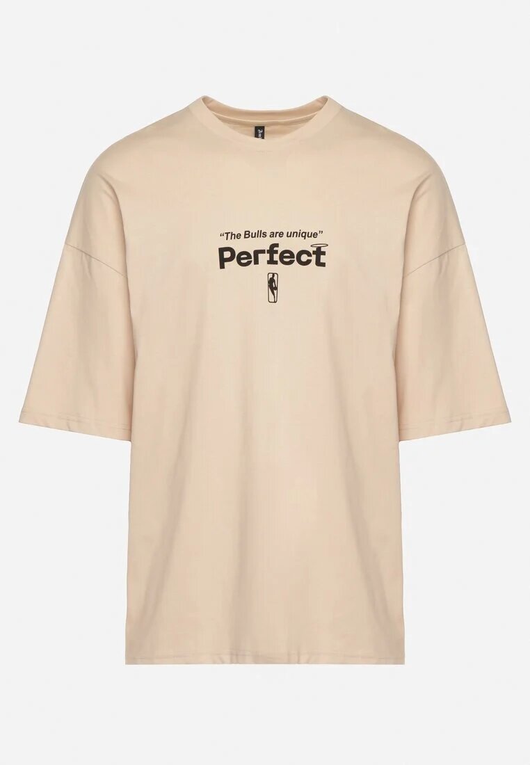 Tricou Bej de bumbac cu Mânecă Scurtă Decorat cu Imprimeuri Citara