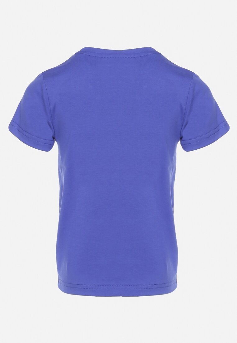  Tricou Bleumarin din Bumbac cu Mânecă Scurtă Decorat cu Aplicație Lumubia