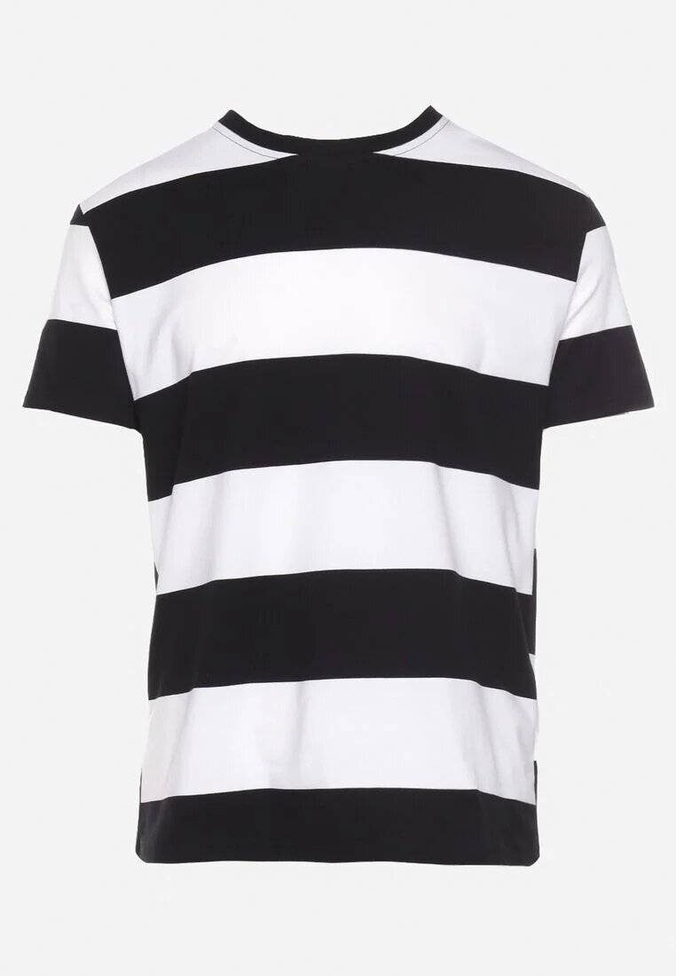  Tricou Casual Negru-Alb cu Mânecă Scurtă din Bumbac în Dungi Benneli