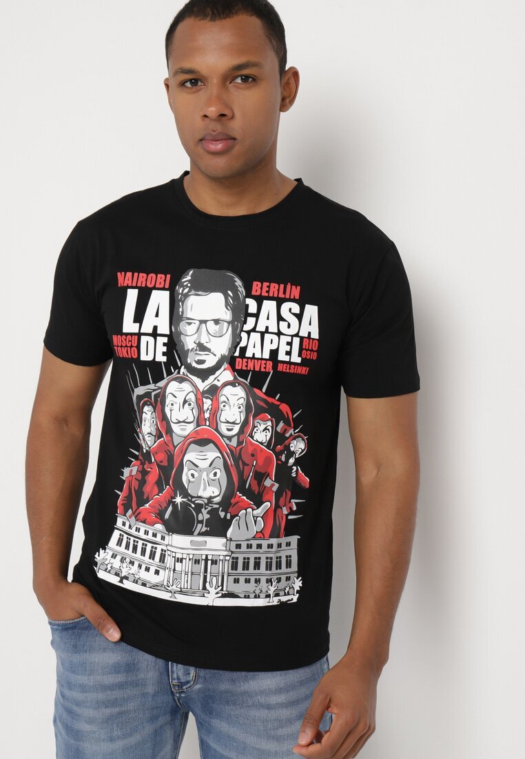  Tricou Clasic Negru din Bumbac cu Imprimeu Mare Gunelia
