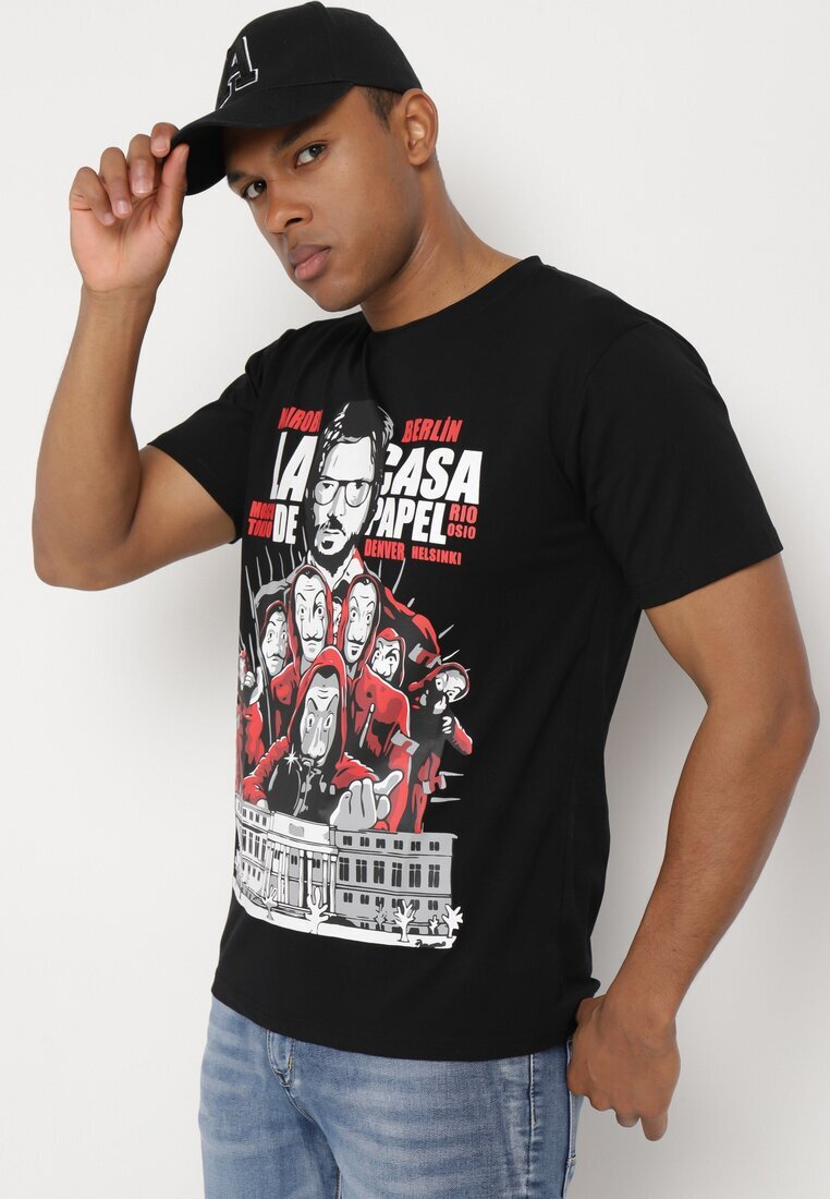  Tricou Clasic Negru din Bumbac cu Imprimeu Mare Gunelia