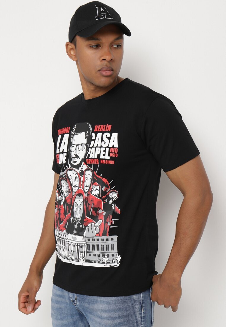  Tricou Clasic Negru din Bumbac cu Imprimeu Mare Gunelia