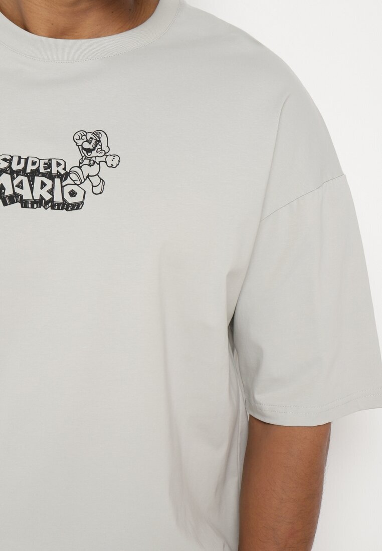  Tricou Gri din bumbac Oversize cu Imprimeu pe Față și Spate Mannesha