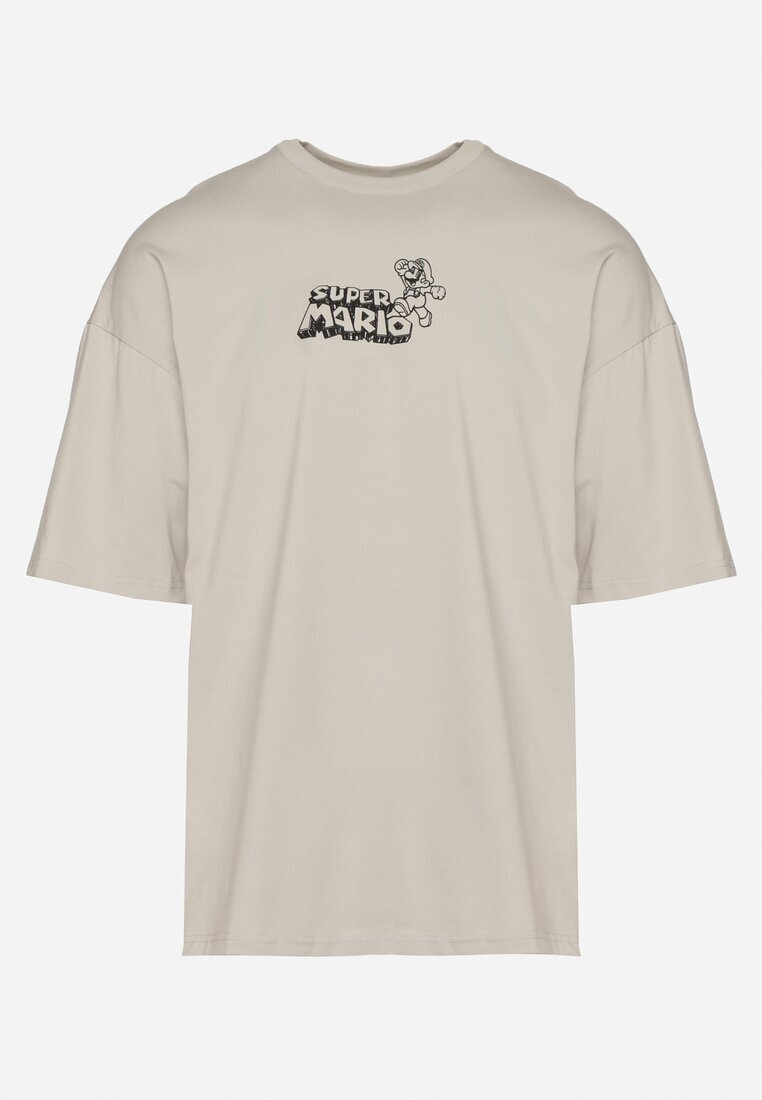 Tricou Gri din bumbac Oversize cu Imprimeu pe Față și Spate Mannesha