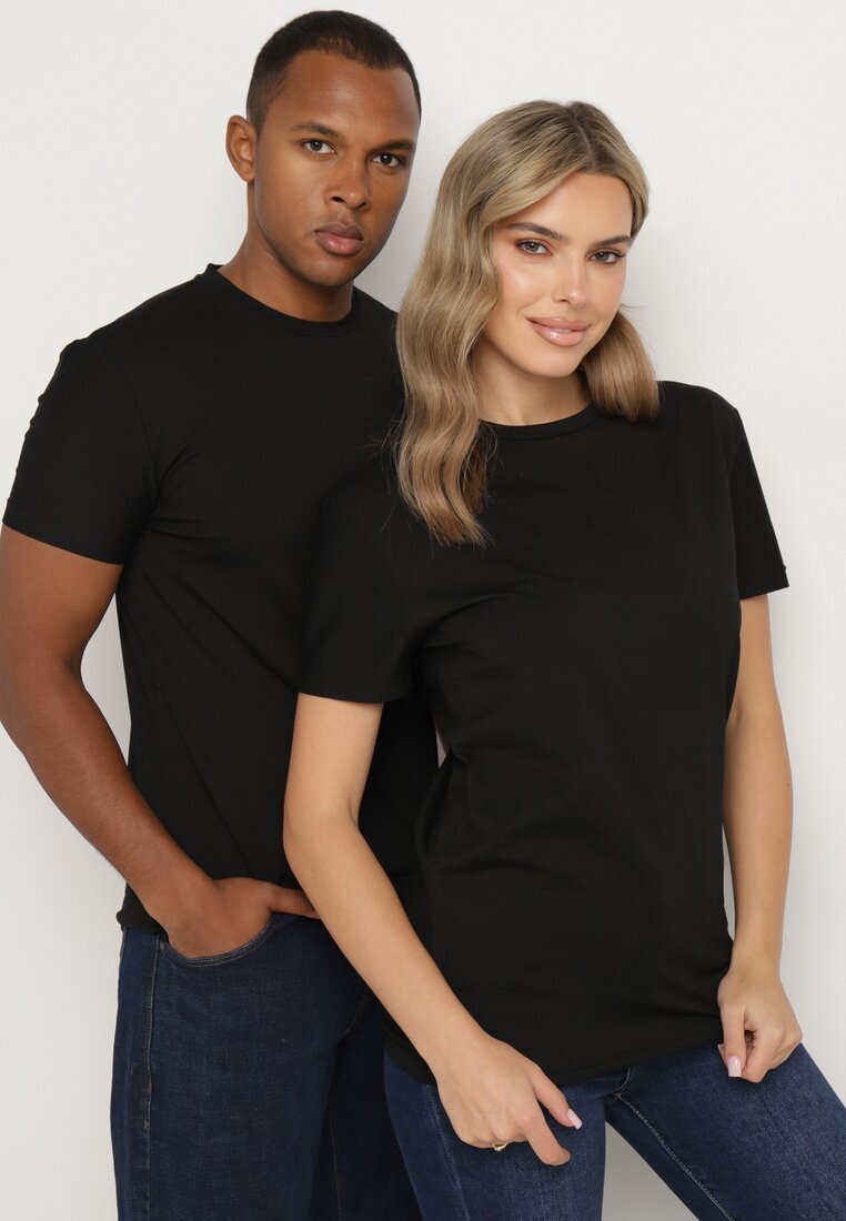  Tricou Negru de bumbac cu croi clasic Xloette