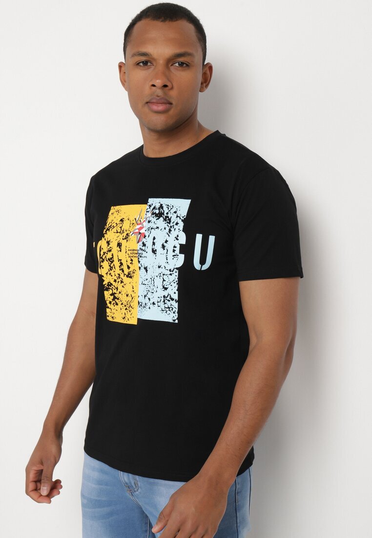  Tricou Negru de Bumbac cu Mânecă scurtă și Imprimeu decorativ Branessa