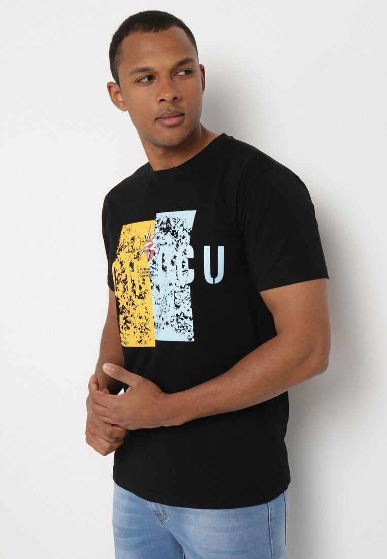  Tricou Negru de Bumbac cu Mânecă scurtă și Imprimeu decorativ Branessa