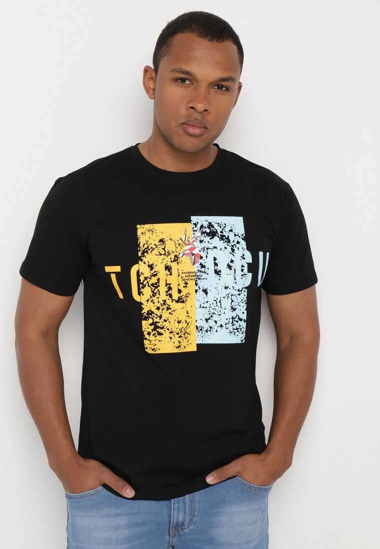  Tricou Negru de Bumbac cu Mânecă scurtă și Imprimeu decorativ Branessa