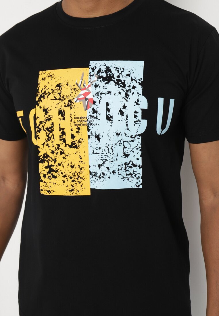  Tricou Negru de Bumbac cu Mânecă scurtă și Imprimeu decorativ Branessa