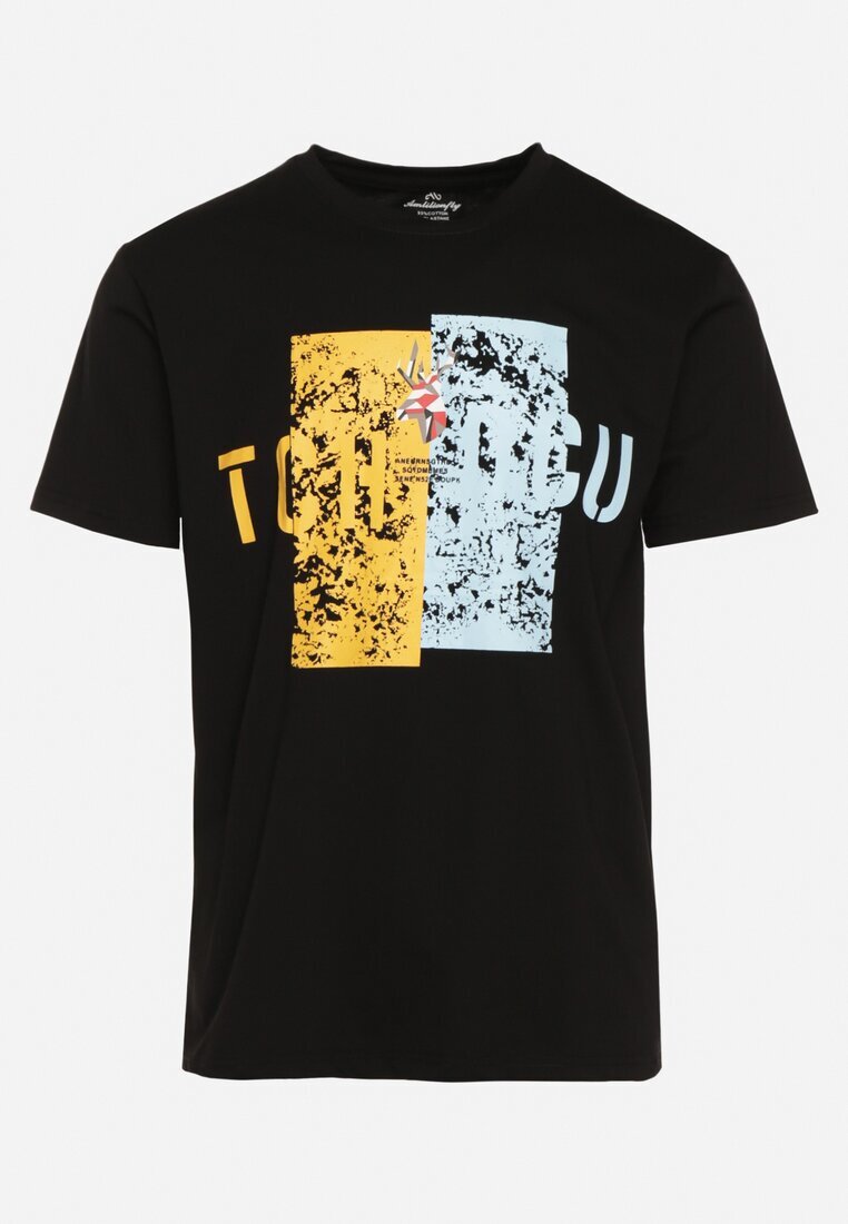  Tricou Negru de Bumbac cu Mânecă scurtă și Imprimeu decorativ Branessa