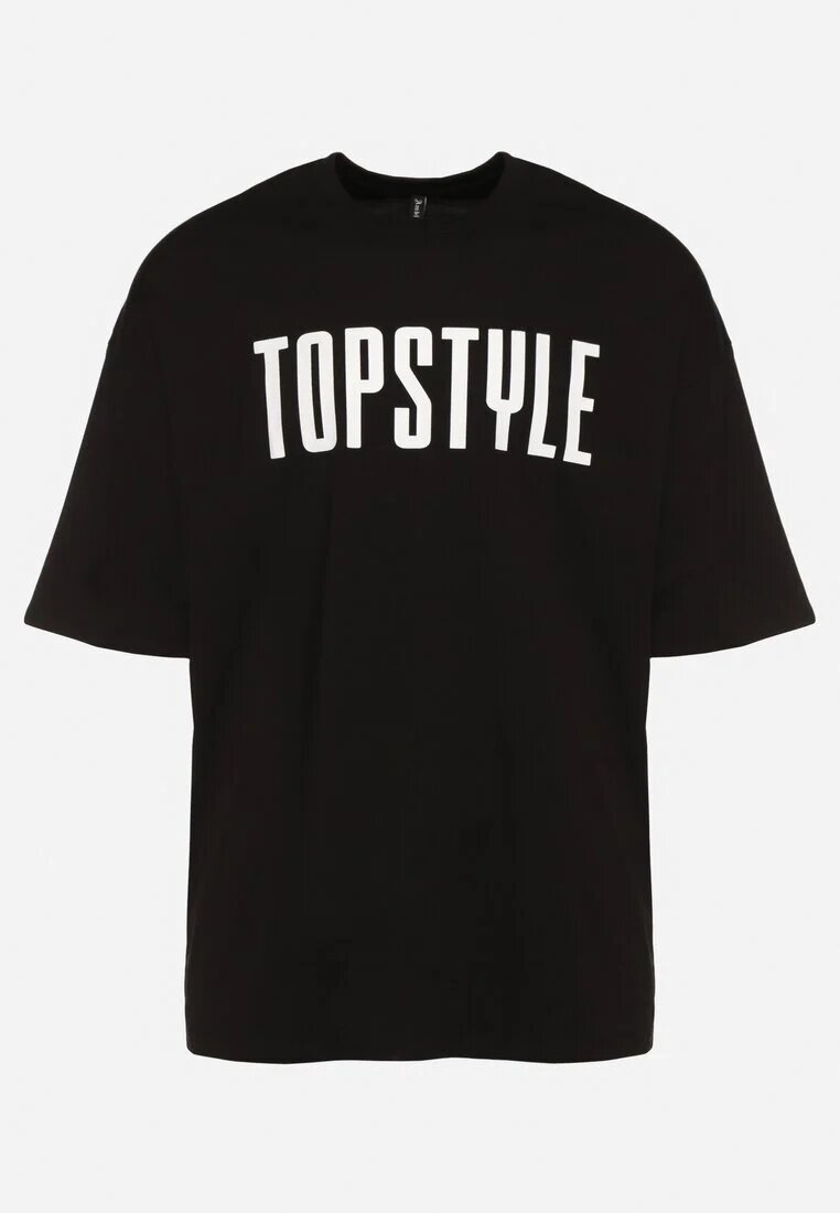  Tricou Negru De Bumbac cu Mânecă Scurtă și Imprimeuri Decorative pe Spate și pe Față Azariel