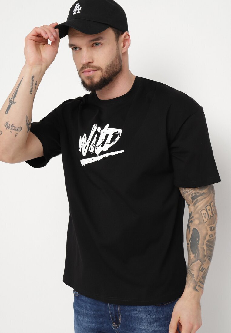  Tricou Negru din bumbac cu imprimeu Anfria