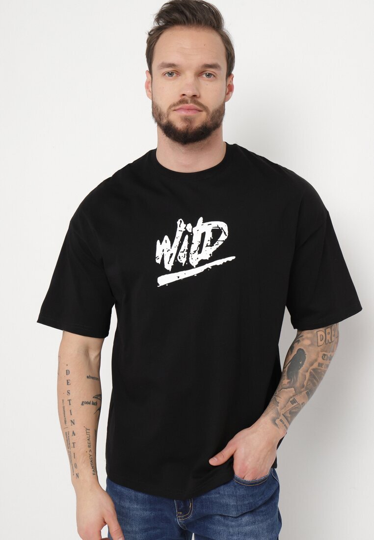  Tricou Negru din bumbac cu imprimeu Anfria