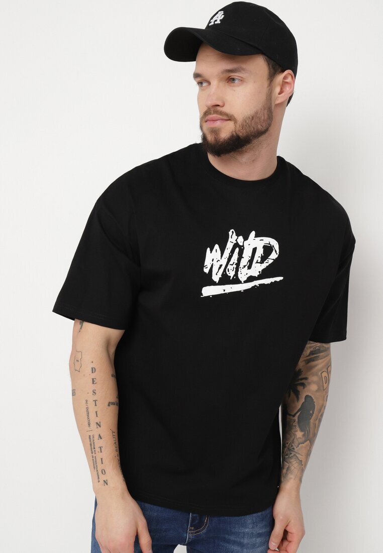  Tricou Negru din bumbac cu imprimeu Anfria