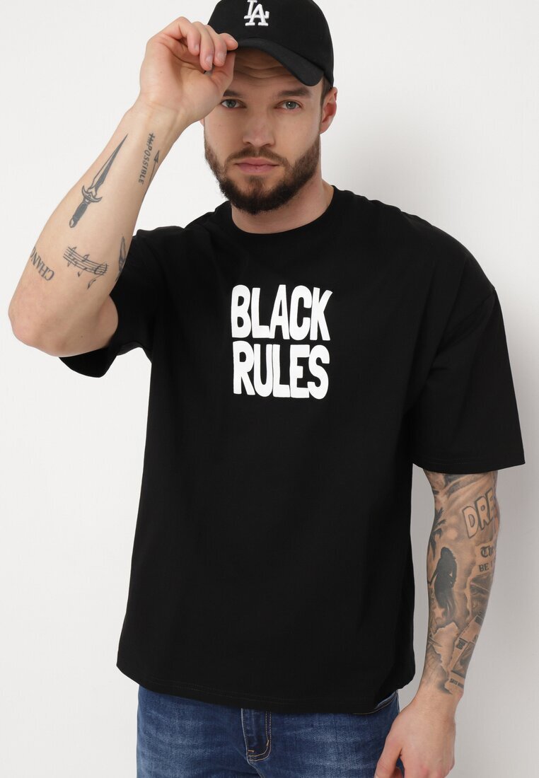  Tricou Negru din bumbac cu Imprimeu pe Ambele Părți Daven
