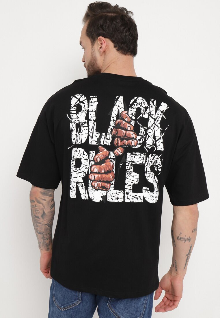  Tricou Negru din bumbac cu Imprimeu pe Ambele Părți Daven