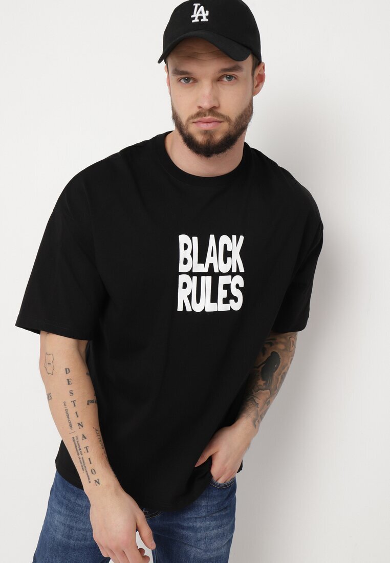  Tricou Negru din bumbac cu Imprimeu pe Ambele Părți Daven