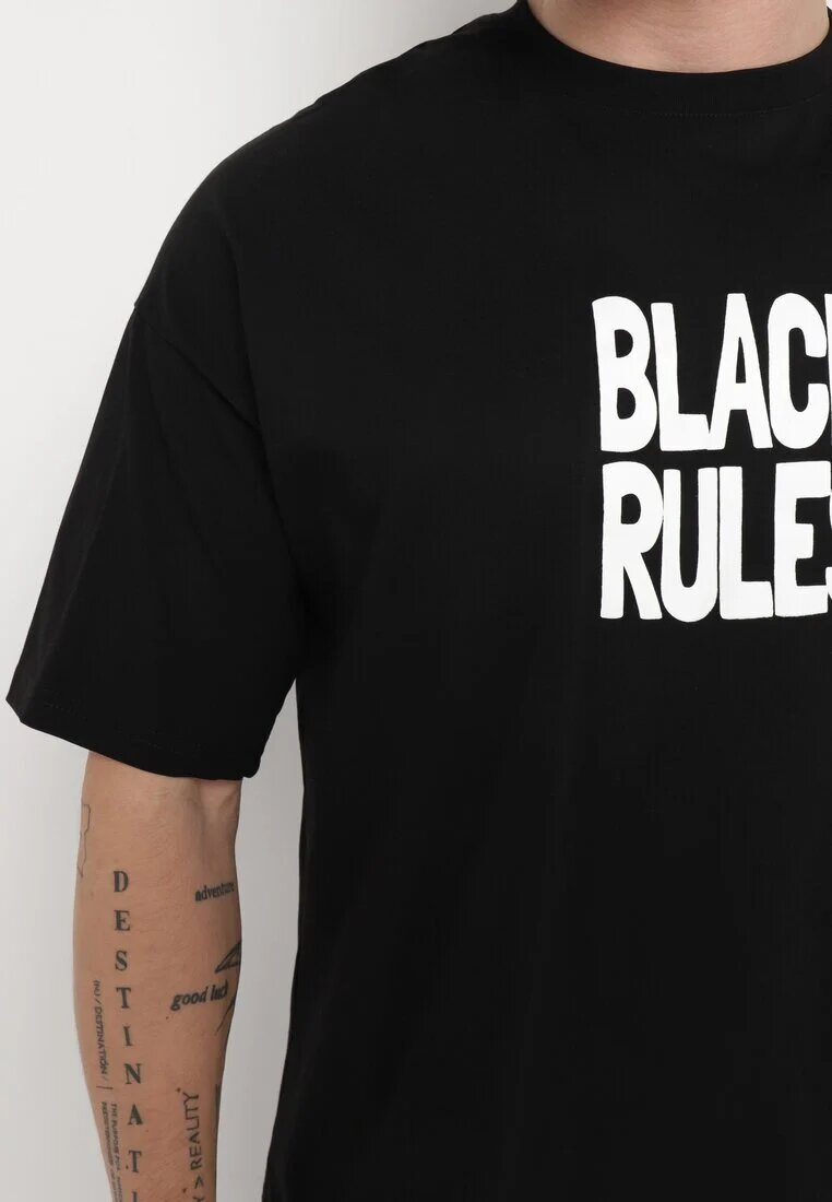  Tricou Negru din bumbac cu Imprimeu pe Ambele Părți Daven
