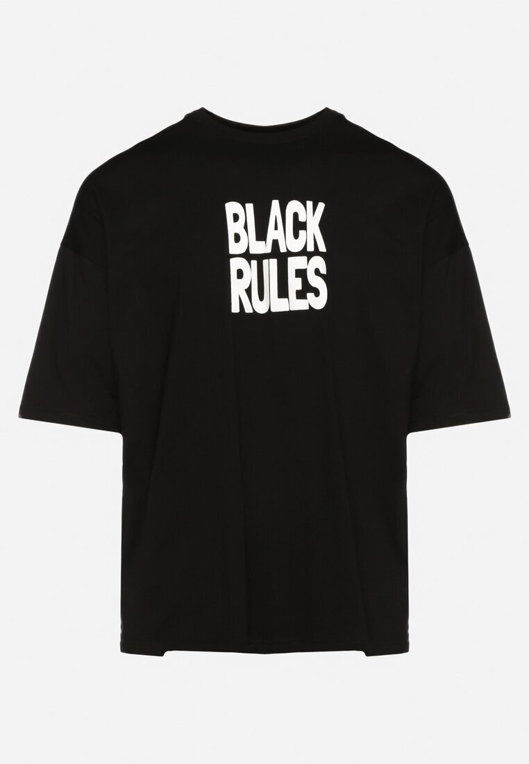  Tricou Negru din bumbac cu Imprimeu pe Ambele Părți Daven