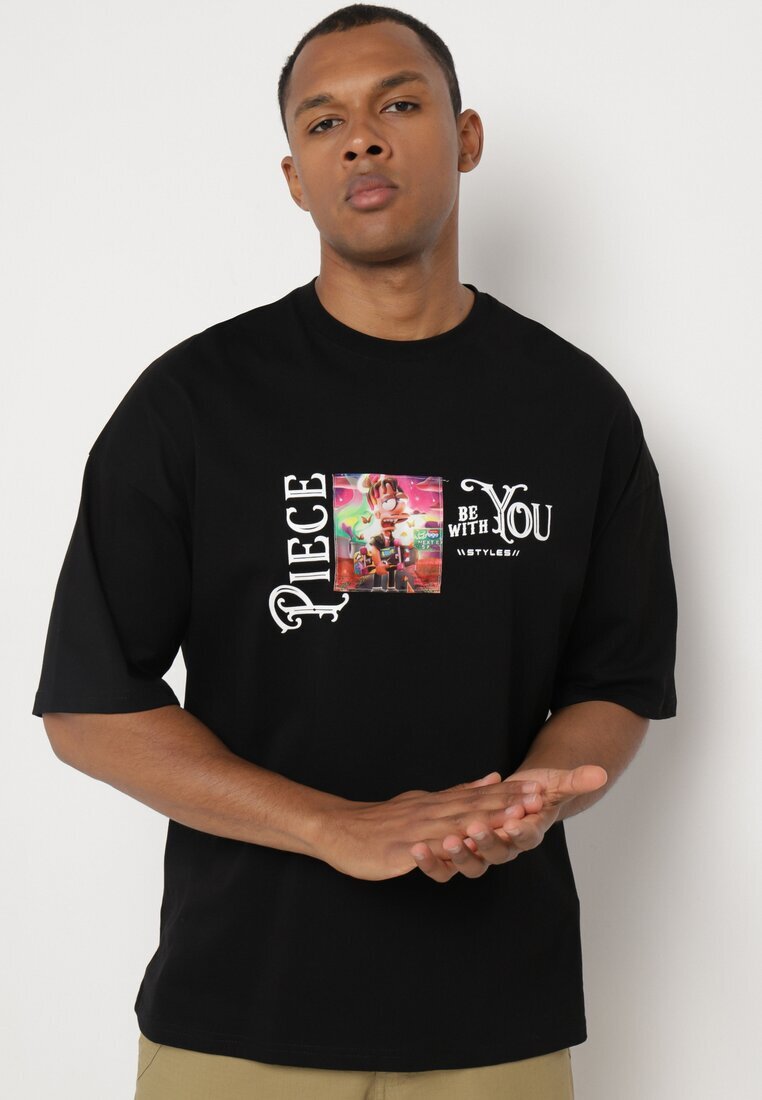  Tricou Negru din Bumbac Decorat cu Aplicații Ranessa