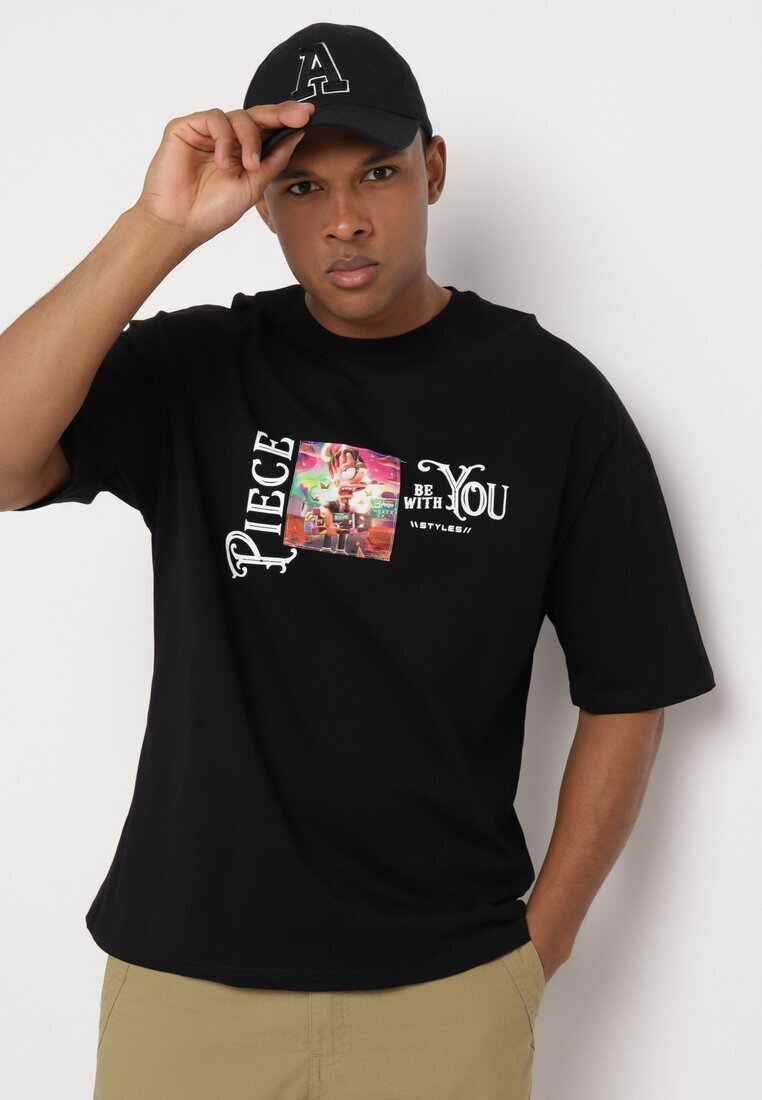  Tricou Negru din Bumbac Decorat cu Aplicații Ranessa