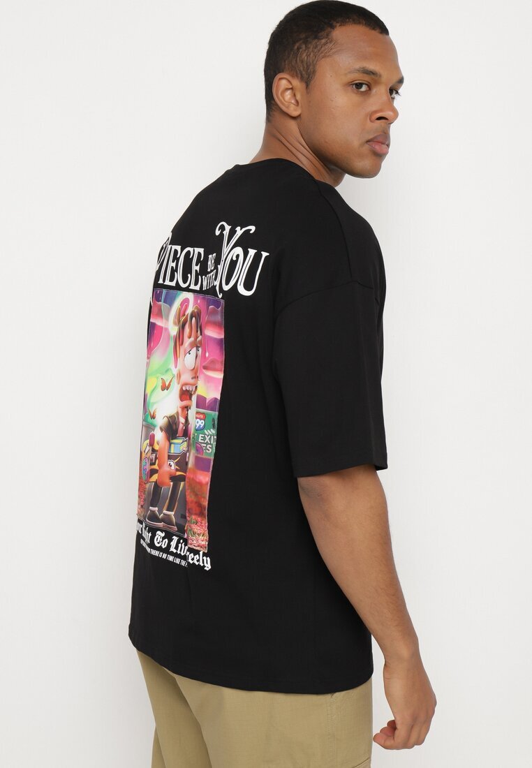  Tricou Negru din Bumbac Decorat cu Aplicații Ranessa