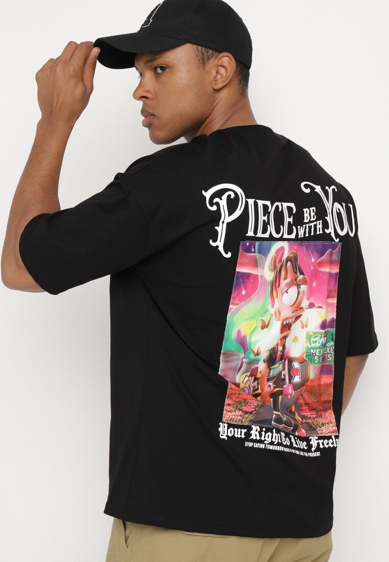  Tricou Negru din Bumbac Decorat cu Aplicații Ranessa