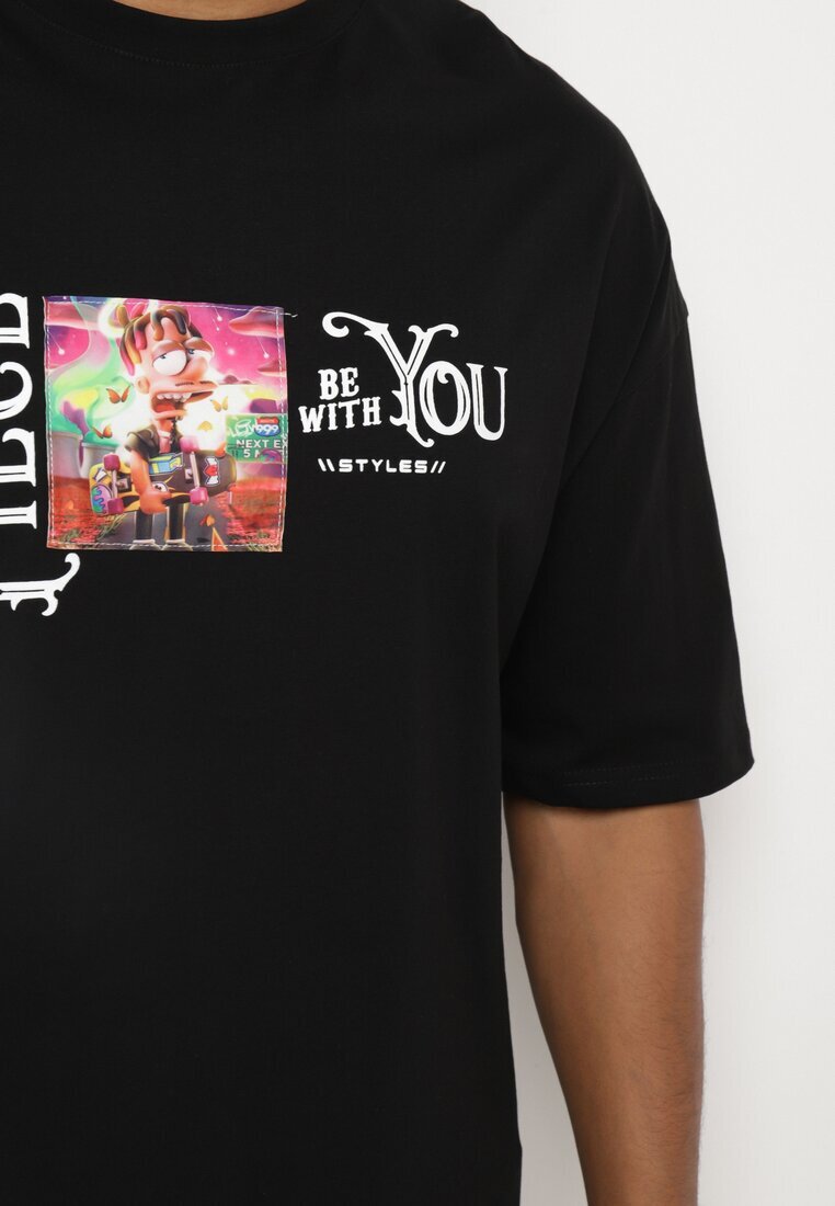  Tricou Negru din Bumbac Decorat cu Aplicații Ranessa